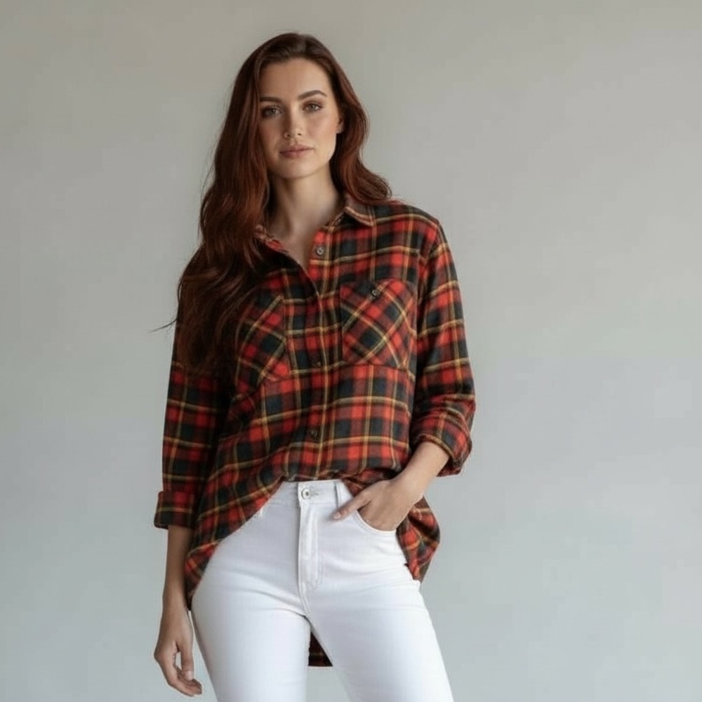 Vintage Cacharel Plaid Button-Up Shirt - Oversized - Unisex